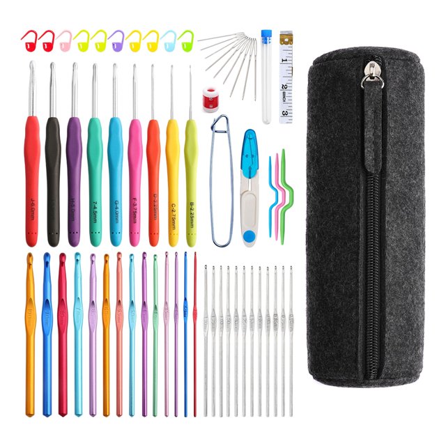 52/ Crochet Hooks Set Accessories with Case Yarn Knitting 62Pcs