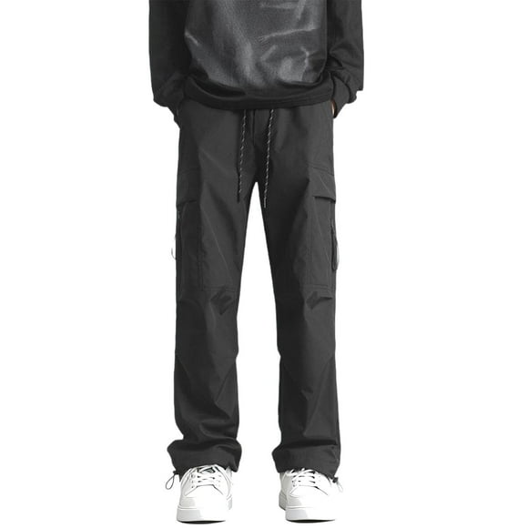 Lovzfmll Men's Relaxed Fit Water-Resistant Trekking Pants, Solid Color, Zipper Pockets, Perfect for Hiking and Rain Black, XL