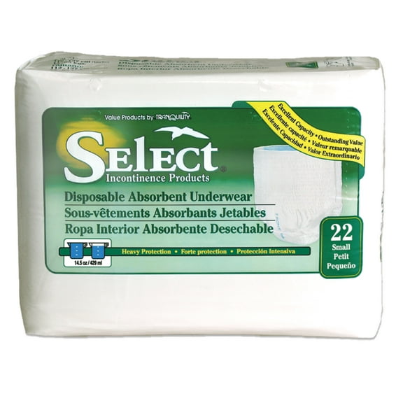 Tranquility Select Disposable Absorbent Underwear Small, Pack of 22