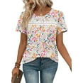thumbnail image 3 of Ronuti Summer Tops for Women Lady Spring Outfits Lace Tunic Floral Casual Short Sleeves T Shirts Flowy Blouses, 3 of 11