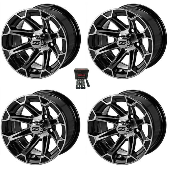 LSI Viking 14" Golf Cart Wheels/Rims Black/Machined Yamaha