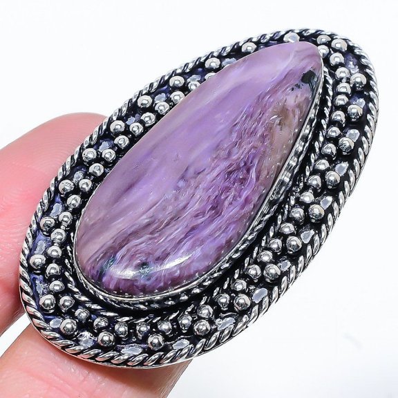 Russian Charoite Gemstone Handmade 925 Sterling Silver Gift Jewelry Ring Size 8