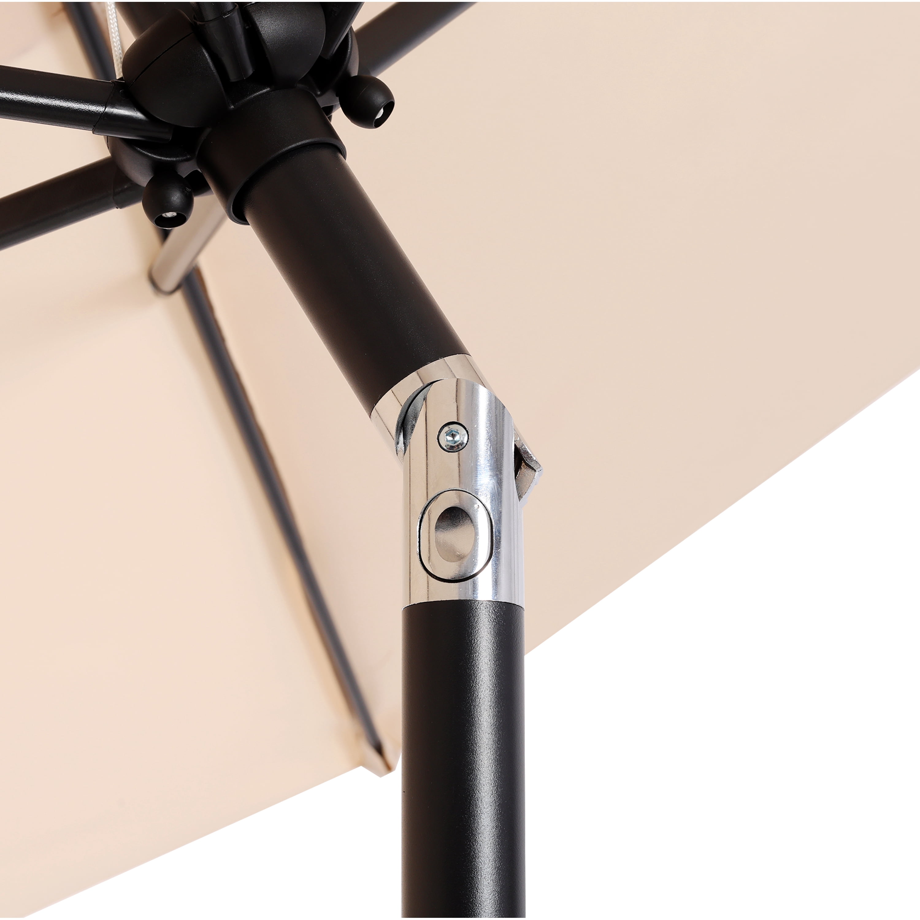 7.5FT Beige Outdoor Market Patio Umbrella with Crank & Push Button 45° Tilt, 6-Rib Iron Pole PA Waterproof Polyester Canopy for Garden Deck Pool Backyard, Base Not Included