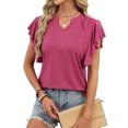 thumbnail image 3 of Kixjoy Puff Sleeve Tops for Women Trendy Fashion V Neck Shirt Basic Lightweight Tunic T Shirts Casual Summer Womens Tops, Wine M, 3 of 5
