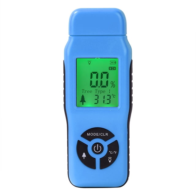 TFixol Testeur d'Humidité Portable en Bois avec Grand Écran LCD, Compensation de Température Automatique, et Sélection de Type Bois - Bleu (Piles Non Incluses)