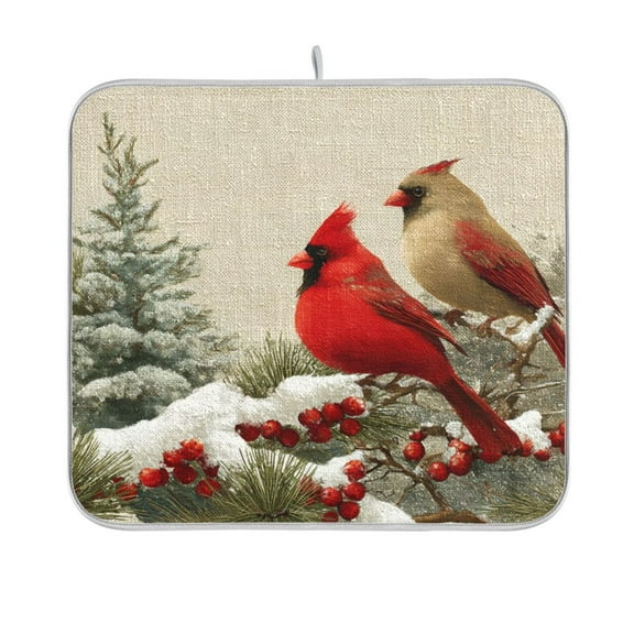 Dish Drying Mat Microfiber Kitchen Pad Large Counter Absorbent Dish Mats Drainer Rack 16"x18" Bird and Snow-covered Trees