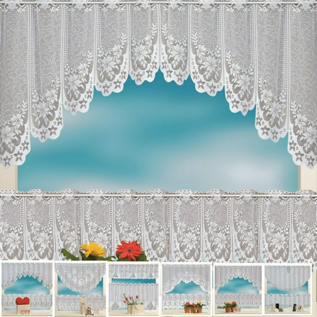 2PCS/Set Lace Coffee Curtain Vintage Style Cafe Window Tier Translucent Curtain Kitchen Dining Room Home Decoration