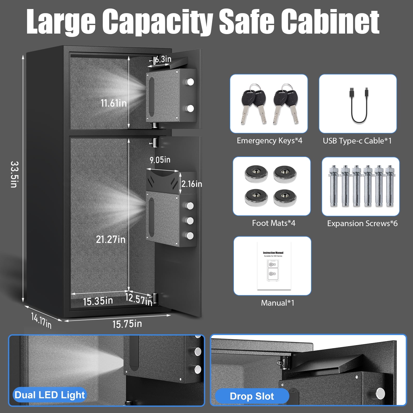 Riflevault 7.0 Cu Ft Fireproof Safe, Electronic Lock Security Cabinet with Deposit Slot, Dual Alarm & Backlit Keypad