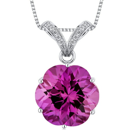 Peora 16.00 Carat T.G.W. Octagon Cut Created Pink Sapphire Rhodium over Sterling Silver Pendant, 18