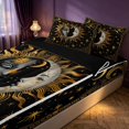 thumbnail image 2 of Homewish Hippie Sun Moon Zipper Twin Comforter Sets with Fitted Sheet and 2 Pillowcases, Glitter Stars Zipper Bedding Set, Black Gold, Black Reversible, 2 of 7