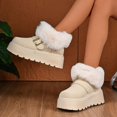 thumbnail image 4 of SYMOID Womens Beige Platform Ankle Snow Boots - Faux Faux Fur Collar Fleece Lined Warm Winter Boots with Gold Buckle & Anti-Slip Rubber Sole,Size 39, 4 of 9