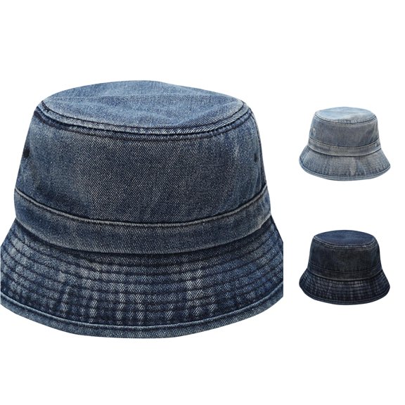 XIAOCHA Womens Denim‑Wash Bucket Hat Solid Sun Hat Casual Street Hat,Blue
