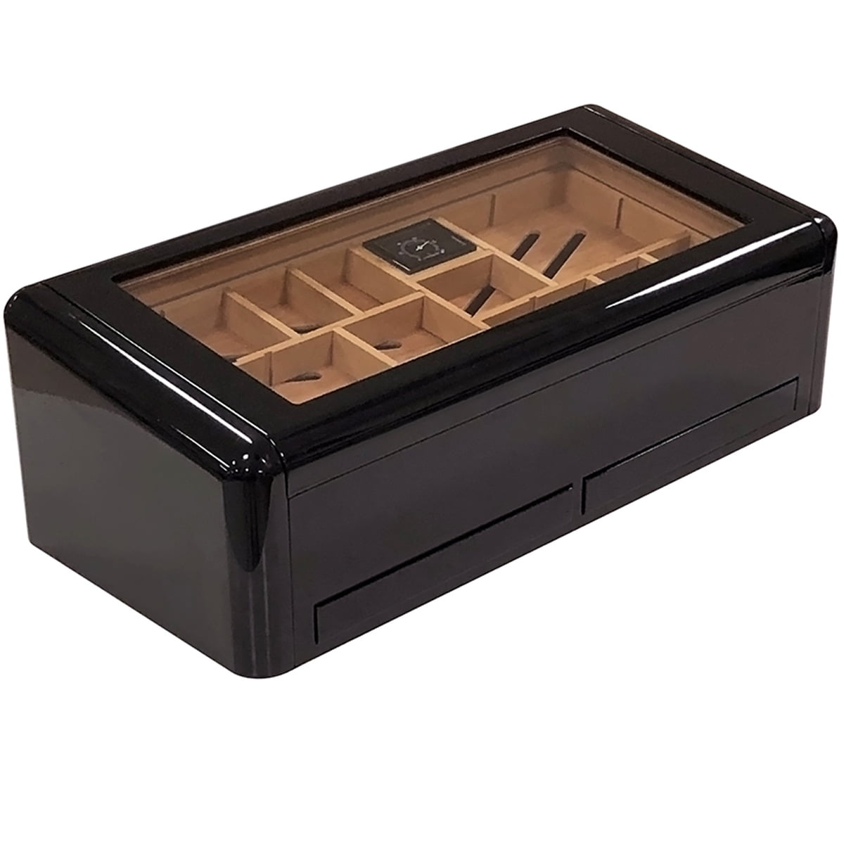 Prestige Import Group - Baldwin Contemporary High Lacquer Cigar Humidor - Color: Jet Black - Capacity: Up to 150