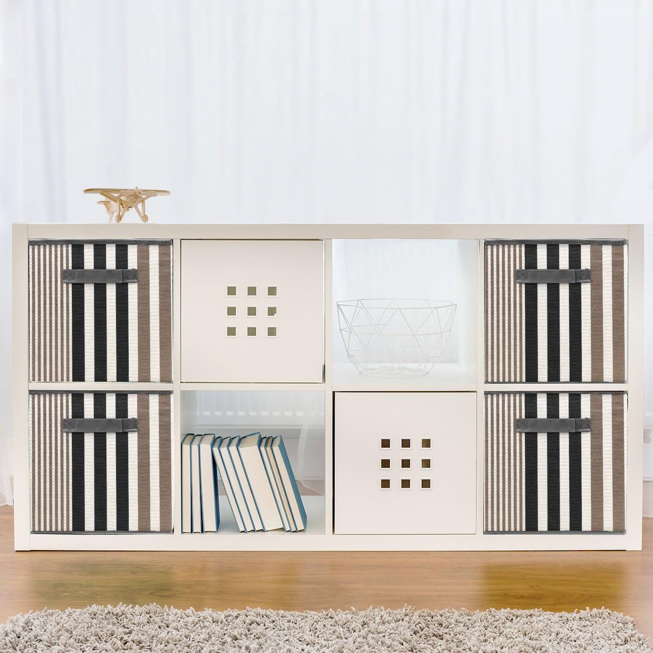 Sorbus Foldable Storage Cube Basket Bin, 6 Pack, Vertical Stripe Line Pattern
