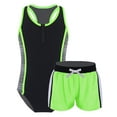 thumbnail image 4 of Doomiva Kids Girls 2-Pieces Tankini Racer Zip Up Swim Leotard Top with Shorts Sporty Rashguard Sets Beach Swimsuit Fluorescent Green 10, 4 of 5