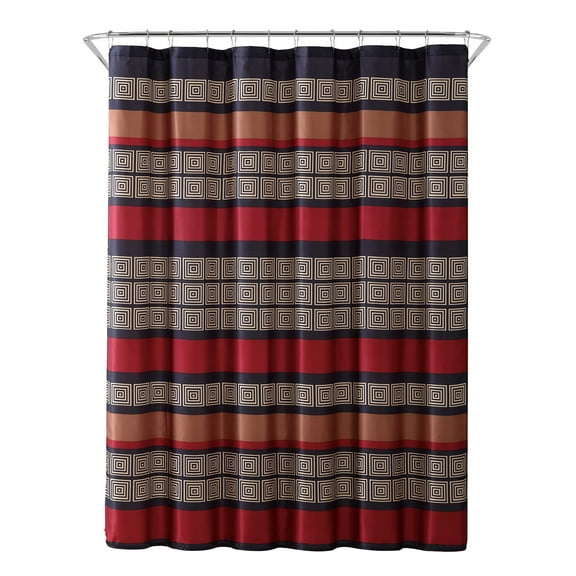 Burgundy, Black, Copper and Beige Fabric Shower Curtain: Wide Stripe Design, 70" x 72"