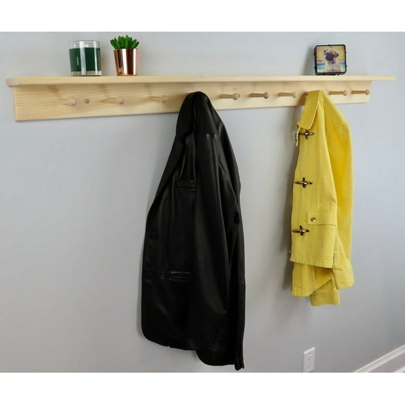 Unfinished Shaker Peg Coat Hat Rack With Shelf 60"
