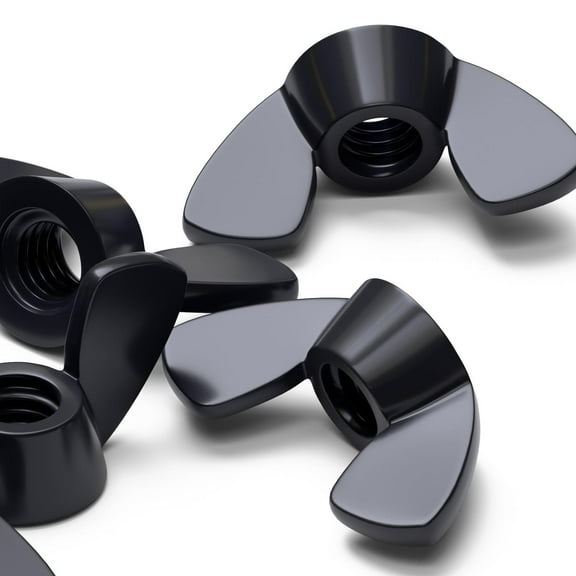 Pack of 20 Black Plastic Acrylic M6 Butterfly, Wing Nuts - Acrylic Plastic Screws, (15/64 in)