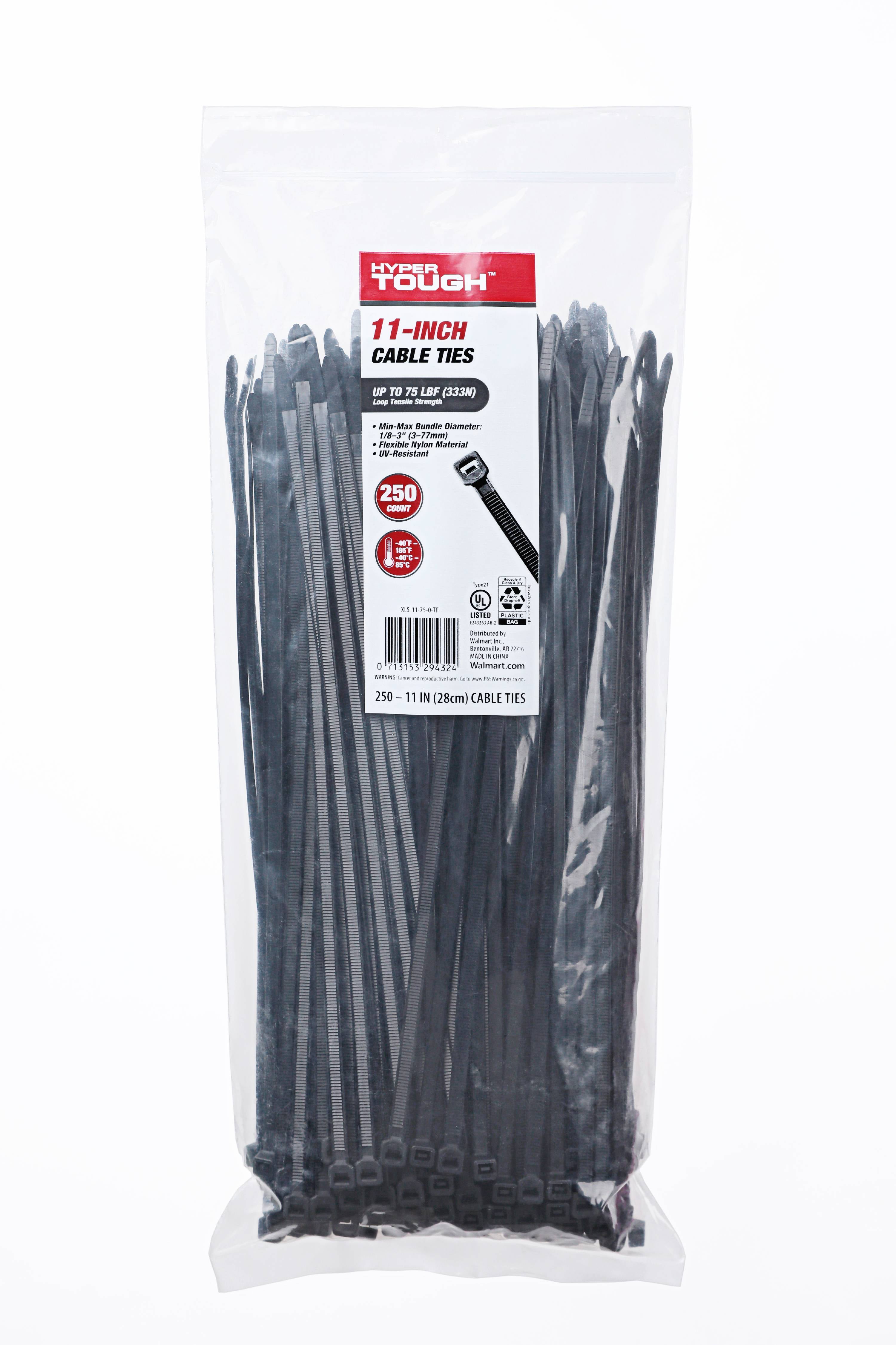 (2 pack) Hyper Tough 11inch Cable Tie 75lbf Uv Black 250Pcs