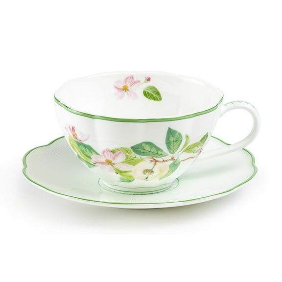 Grace Teaware Apple Blossom 7.5oz Bone China Tea Cup and Saucer with Gift Box