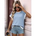 thumbnail image 6 of Women Summer Cap Sleeve Knit Tops Casual Crew Neck Color Block Trendy Tank Top Light Blue XL, 6 of 9