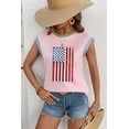 thumbnail image 6 of Women's Pink Colorblock Sequin American Flag Casual T-Shirt with Twisted Rib Texture | [ZhiHiMeRi] | (US 12-14)L, 6 of 8