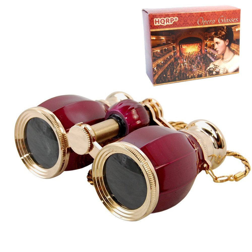 CCO HQRP 4 x 30 Opera Glasses Antique Style Burgundy Pearl with Gold Trim w/Necklace Chain 4X Extra High Magnification with Crystal Clear Optics