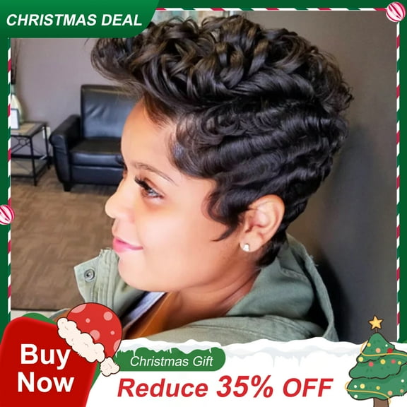 DOPI Human Hair Wigs For Women Black Color Natural Lace Hair Fashion Synthetic Short Curly Anti-Warping Hair Wig Wave Hair