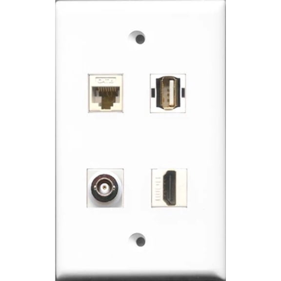 RiteAV 1 Port HDMI and 1 Port USB A-A and 1 Port BNC and 1 Port Cat6 Ethernet White Wall Plate
