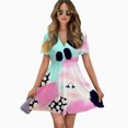 thumbnail image 2 of Abstract Colorful Painted Artwork Women Dress V-Neck Short Sleeve Flowy Swing Party Midi Dress, 2 of 4