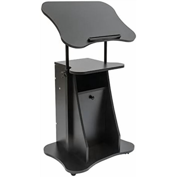 Mobile Laptop Podium, Adjustable Height Cart With Storage, Rolling Computer Stand, Office Podium on Wheels$$Office