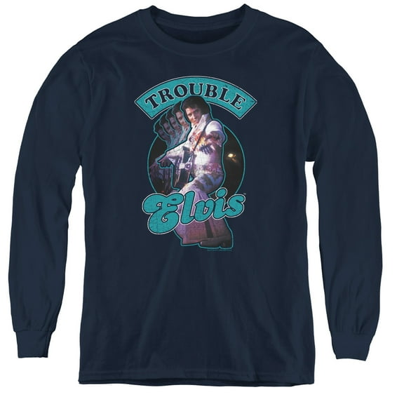 Elvis Presley Total Trouble Youth Long Sleeve T-Shirt Navy