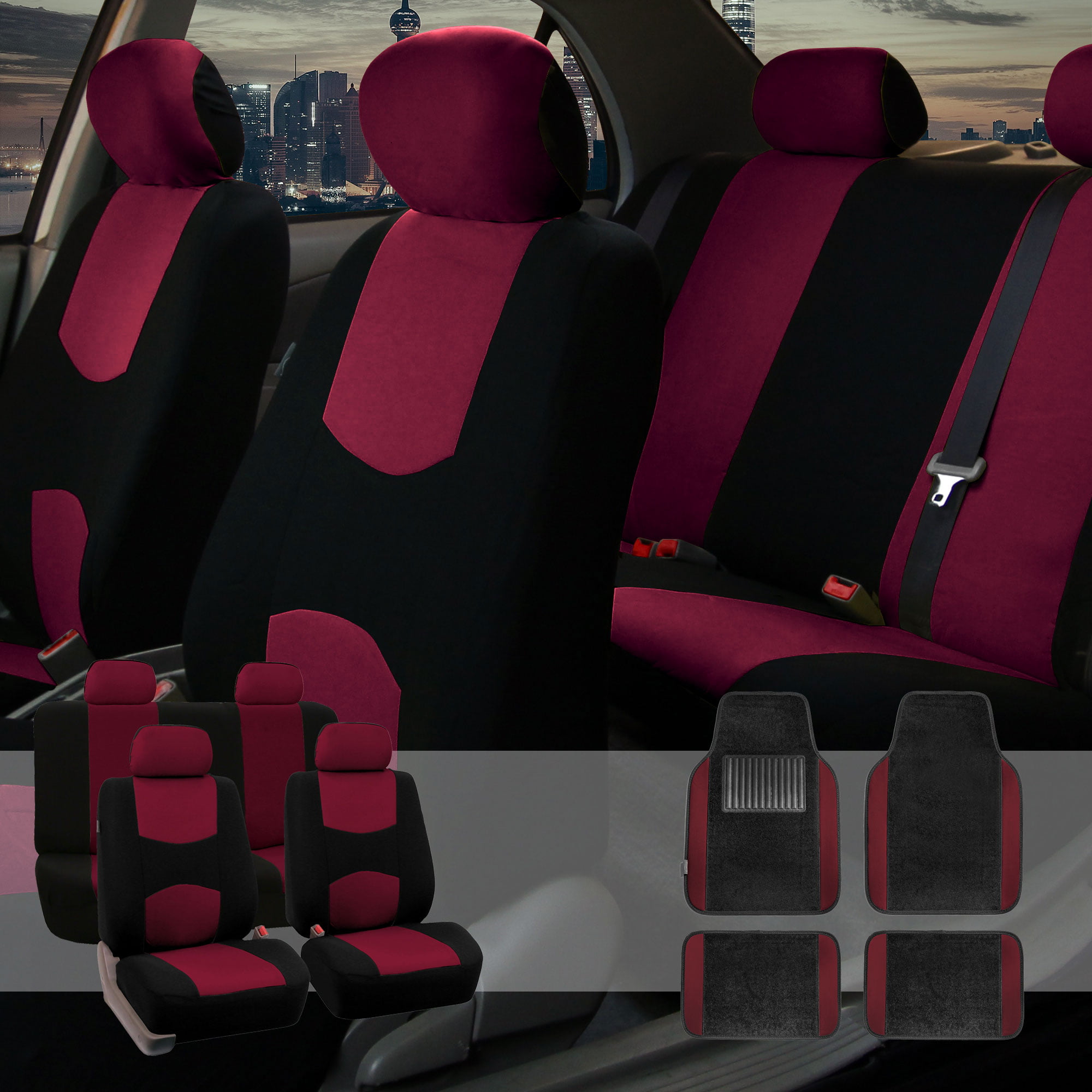 burgundy car seat and stroller