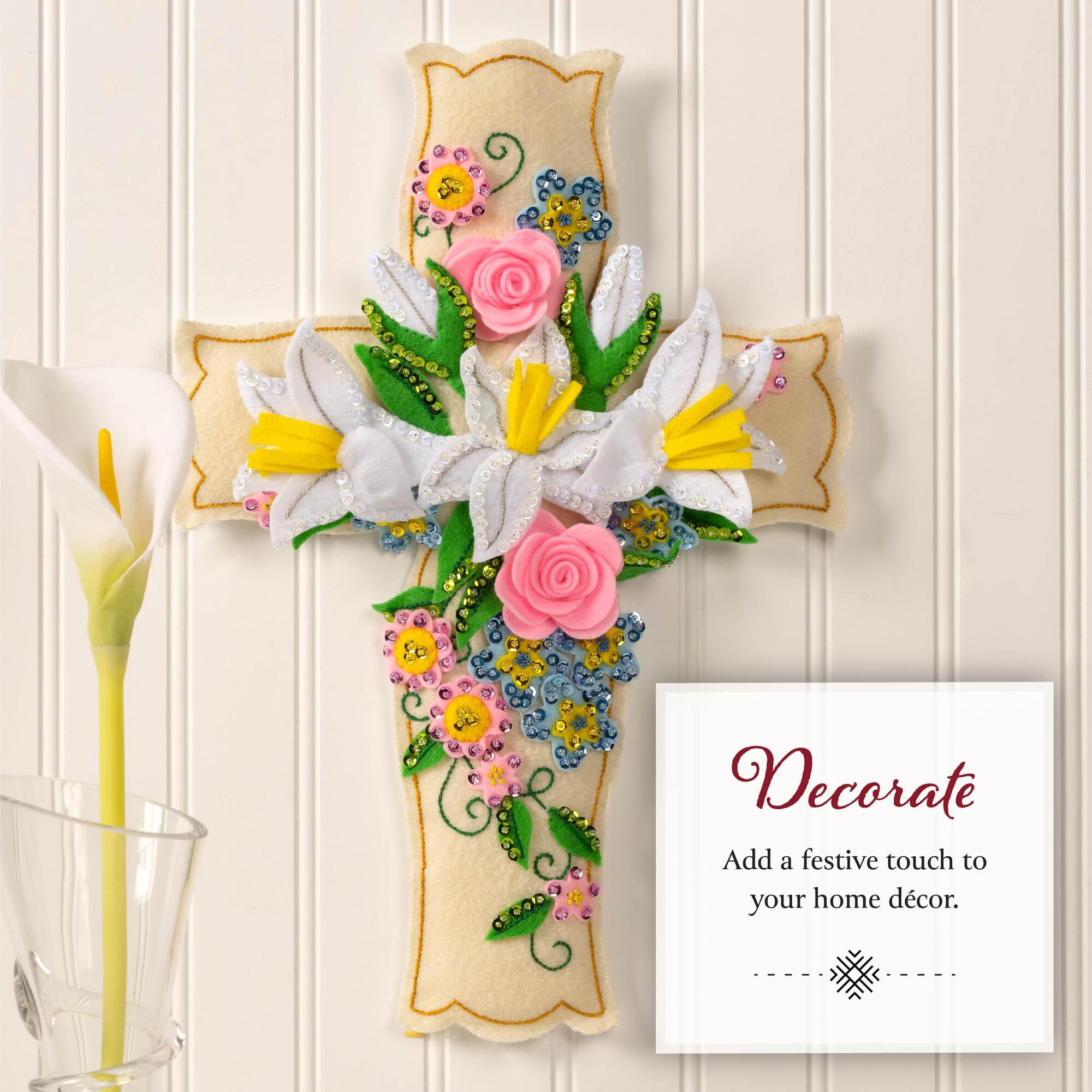 Bucilla Floral Cross 11 x 16 in Felt Applique Wall Hanging Kit
