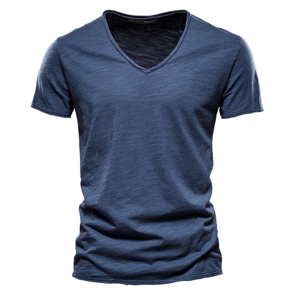 Mens Cotton V-Neck Undershirts Short Sleeve Pullover Tops Slim-Fit Comfort Soft Solid Color Lightweight T-Shirts Blouses