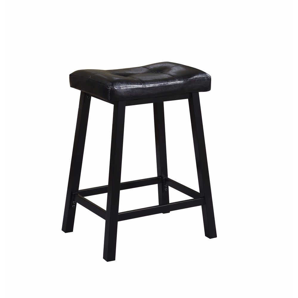 Upholstered Tufted Backless Counter Height Stool, Black, Set of 2