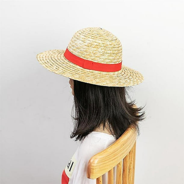 Beautyflier Chapeau de paille à large bord pour femme et homme - Chapeau de  paille pour costumade - Ruban rouge - Accessoires de dessin animé