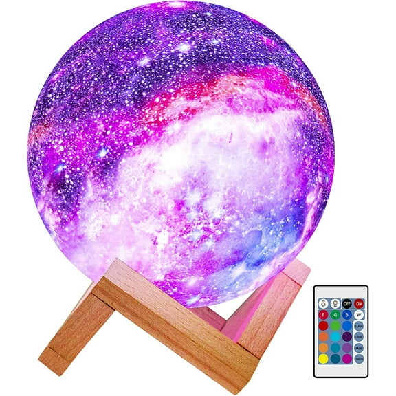 Moon Lamp Kids Night Light Galaxy Lamp 5.9 inch 16 Colors LED 3D Star Moon Light with Wood Stand, Remote & Touch Control USB Rechargeable Gift for Baby Girls Boys Birthday