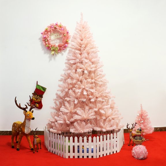 Gymax 6ft Pink Classic Pine Christmas Tree Artificial Hinged Tips (Pink)