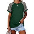 thumbnail image 1 of Women T-Shirt Color Block Short Sleeve Top Loose Top Round Neck Causal Summer Causal Blouse, Green, L, 1 of 6