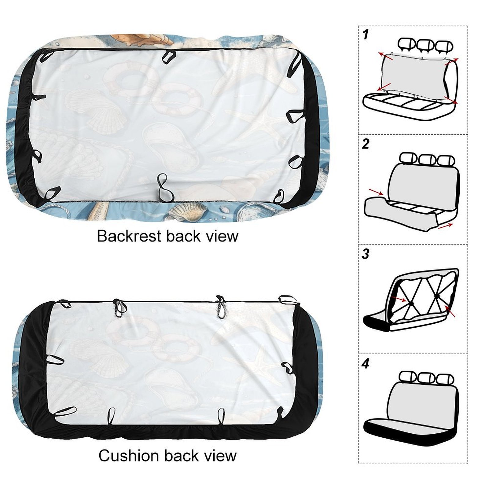 Beach Seashell Starfish Rear Seat Covers, Car Backseat Protector, Universal Back Seat Vehicle Interior Protector, Fits Most Cars, SUVs, Sedans, Trucks