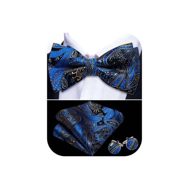 Conjunto de pajarita Barry.Wang Paisley, seda, azul, amarillo y negro