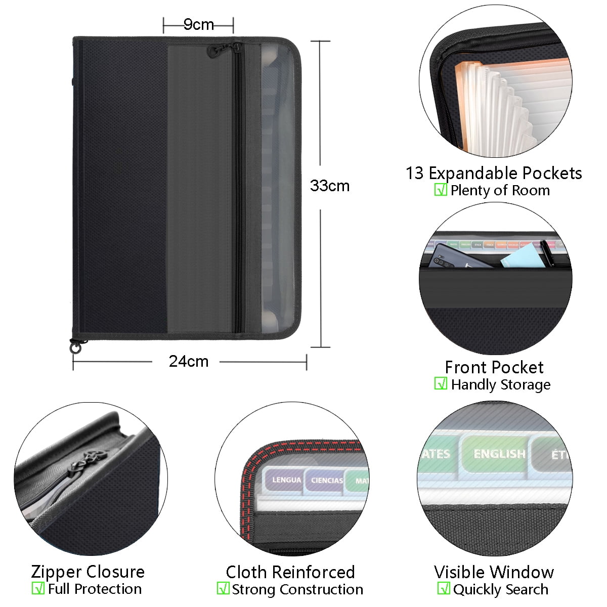 5 Pcs Expanding File Folder 13 Pockets, TRANBO Letter/A4 Size Plastic Portable Document Organizer(5 Pcs Set)