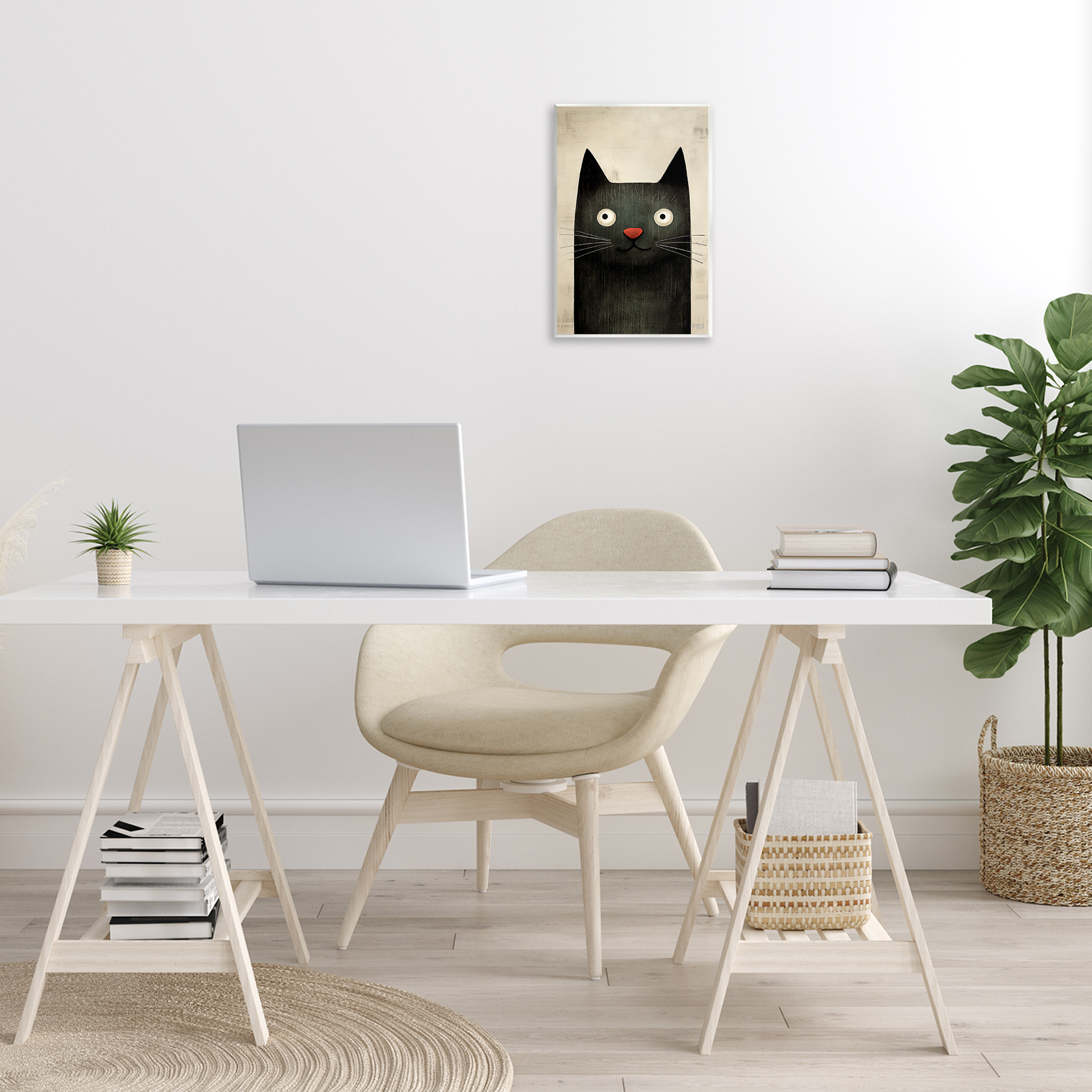 Stupell Industries Smiling Black Cat Animals & Insects Painting Unframed Art Print Wall Art, 10 x 15