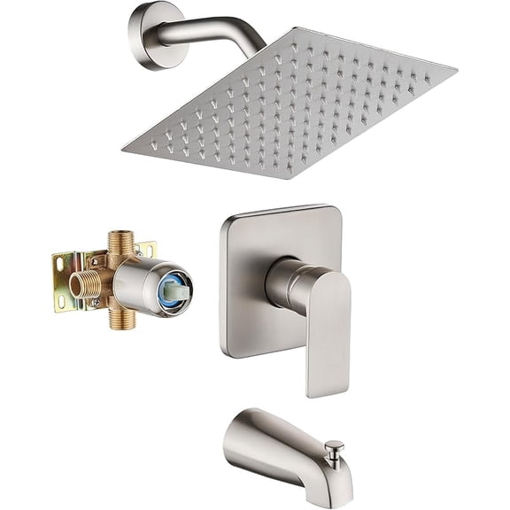 Brushed Nickel Tub Shower Faucet Set Complete with 8-Inch Rainfall Shower Head and Tub Spout Included Shower Valve Tub Shower Trim Kit Brushed Nickel