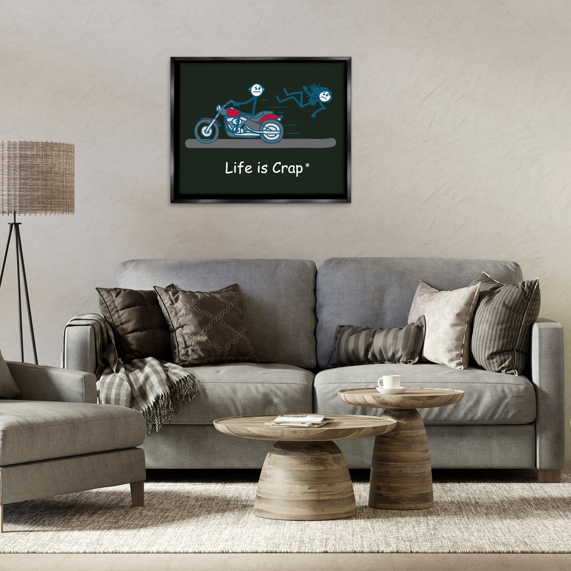 Stupell Industries Funny Motorcycle Babe Novelty & Humor Painting Black Floater Framed Canvas Art Print Wall Art, 31 x 25