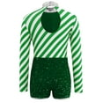 thumbnail image 4 of Aislor Girls Christmas Dance Leotard Striped Sequins Shorts Jumpsuits Santa Elf Clothings Green 8, 4 of 7