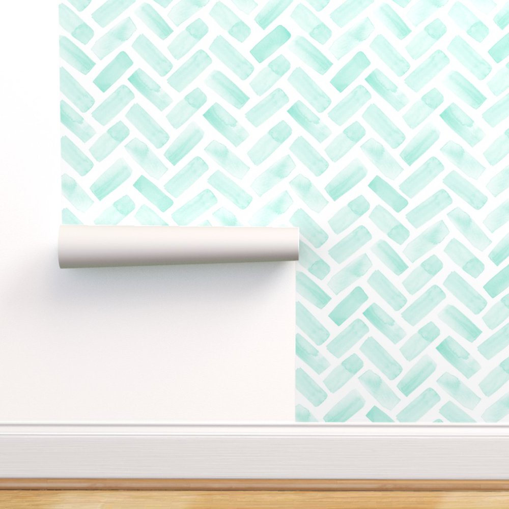 PeelandStick Removable Wallpaper Herringbone Modern Decor Aqua Watercolor