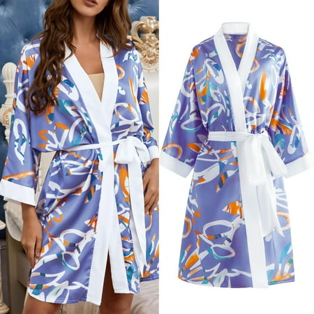 

Aueoe Bath Robes Female Terry Cloth Robes For Women Womens Kimono Robe Cover Up Floral Printed Sleepwear Satin Silky Nightgown Clearance