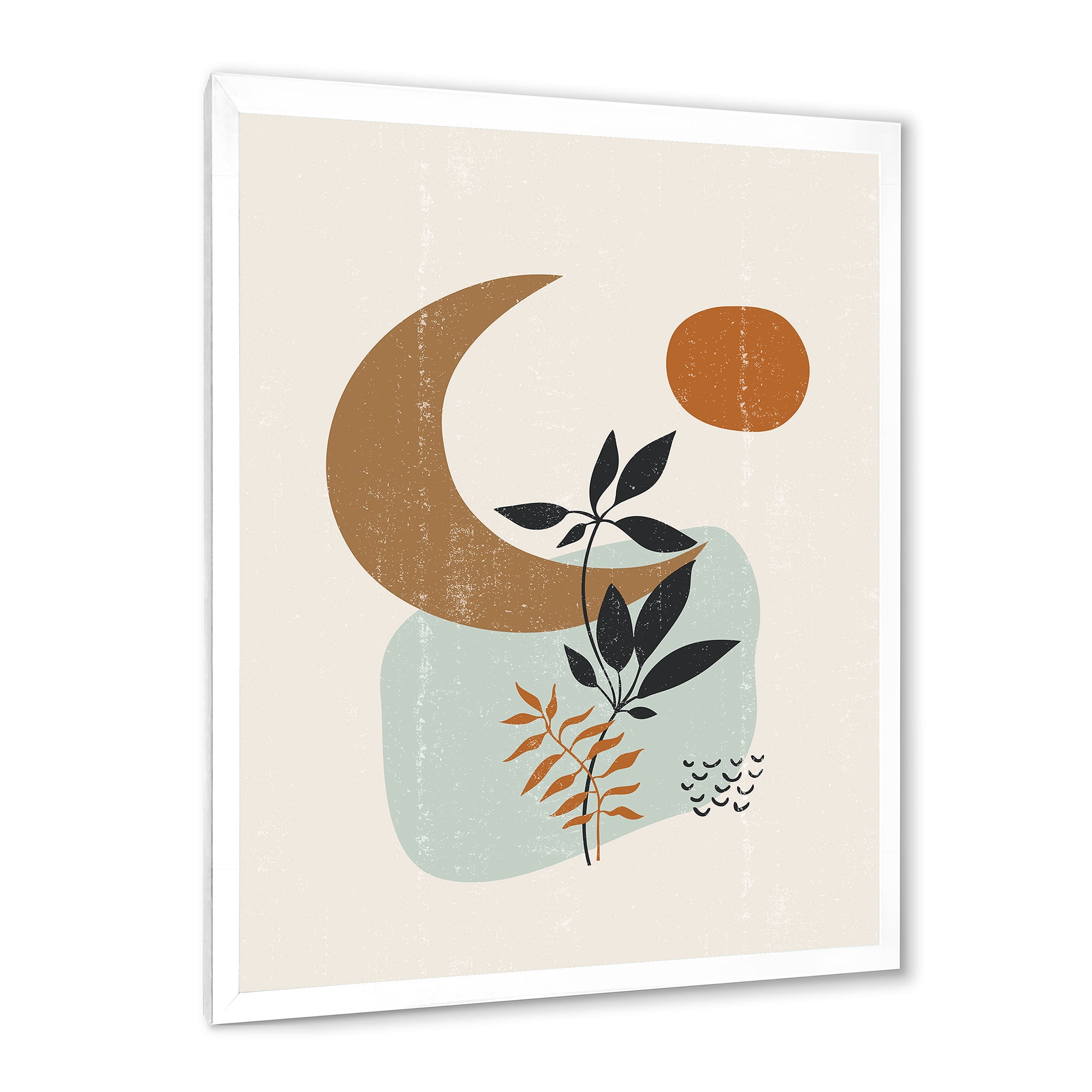 Designart 'Abstract Moon and Sun With Minimal Plants' Modern Framed Art Print